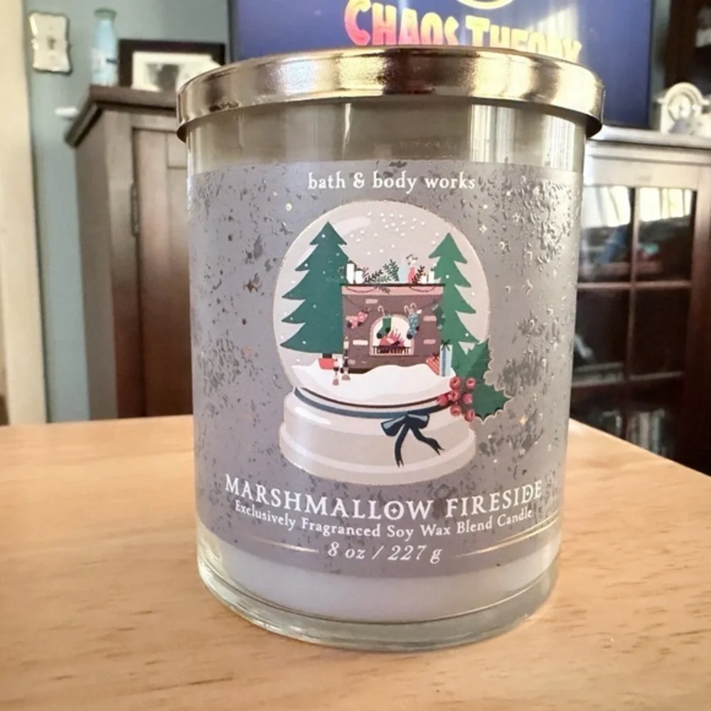 Bath & Body Works Marshmallow Fireside Candle - Silver and Green
